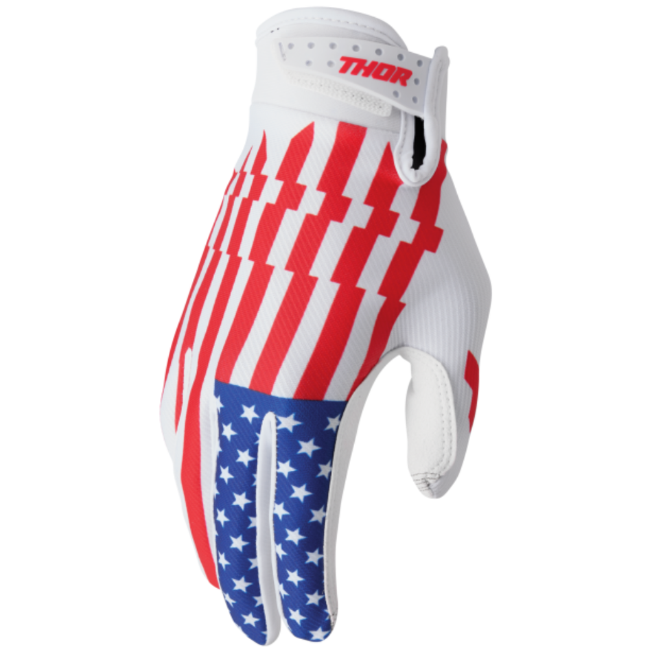 Gloves: THOR Youth LAUNCHMODE Patriot Red/White/Blue