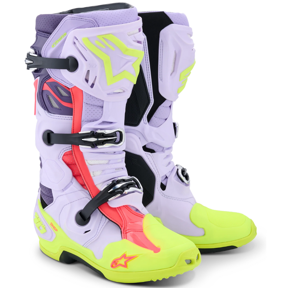 Boots: ALPINESTARS 2026 TECH 10 SUPERVENTED Purple/Yellow Fluo/Diva Pink