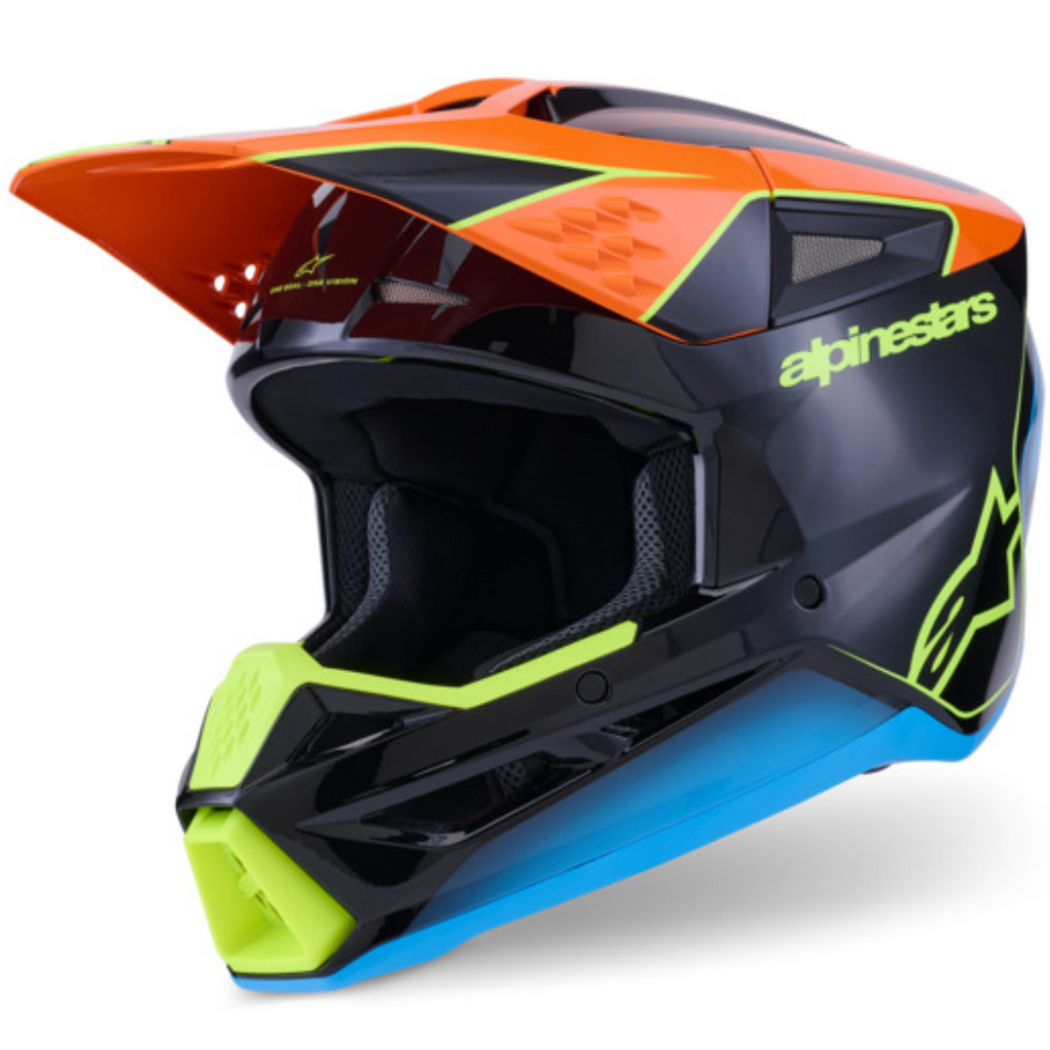 Helmet: ALPINESTARS 2026 SM3 FRAY ECE06 Black/Orange/Yellow Fluo Glossy