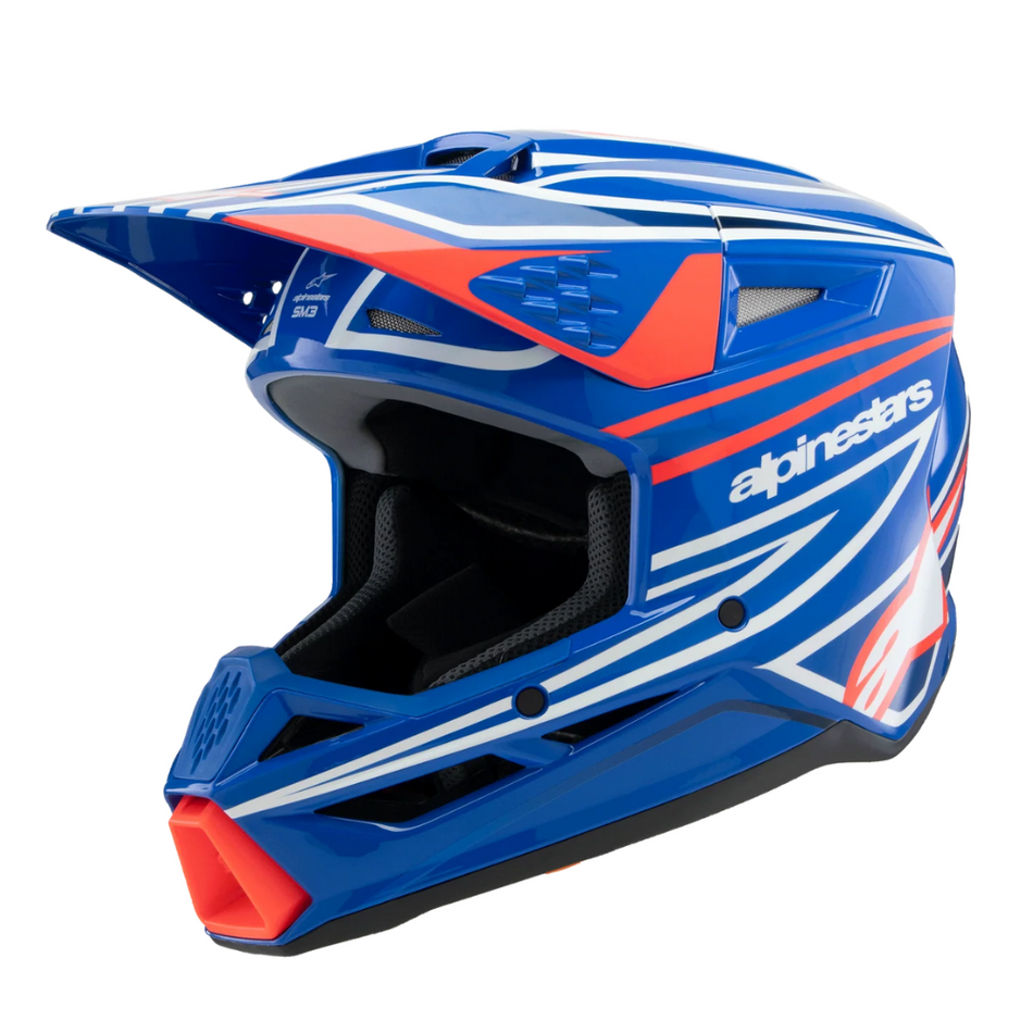 Helmet: ALPINESTARS Youth 2025 SM3 WURX ECE06 Blue/Red/White/Black Glossy