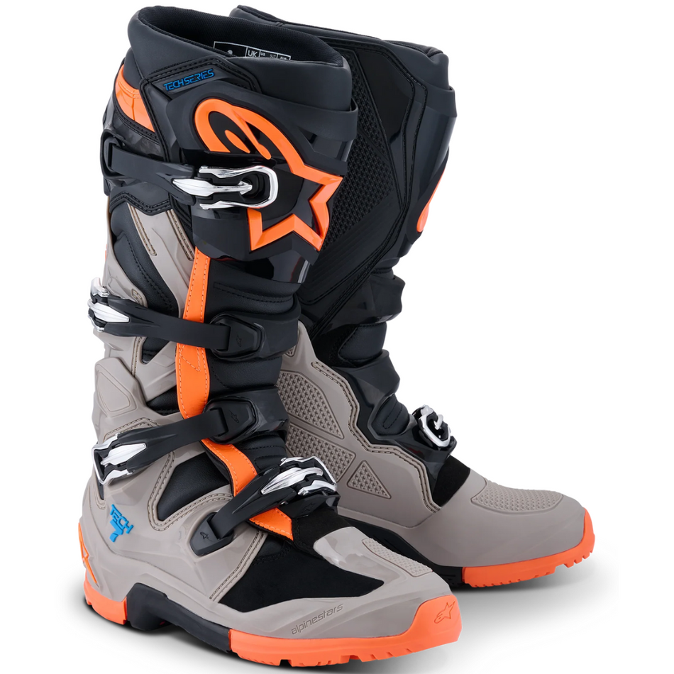 Boots: ALPINESTARS TECH 7 ENDURO Black/Warm Gray/Orange Fluo
