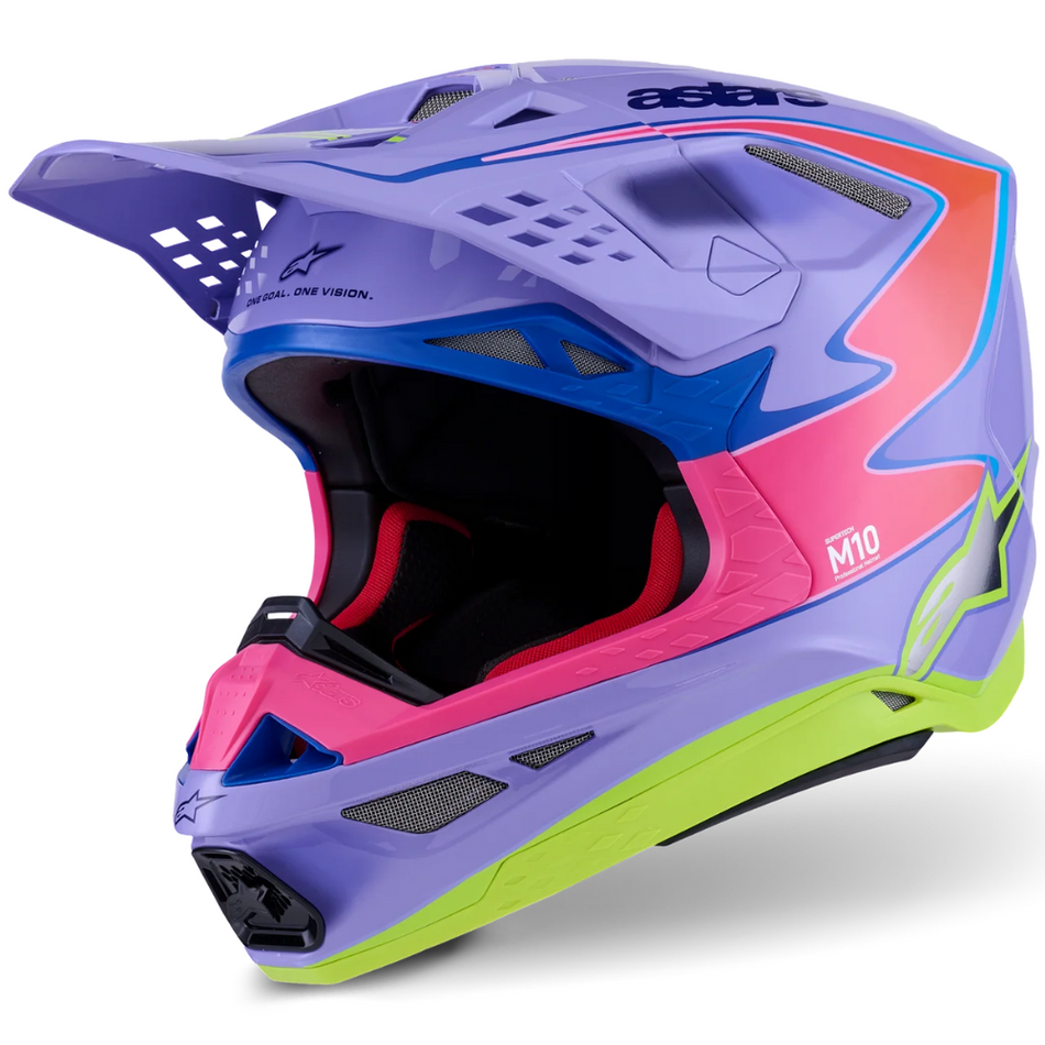 Helmet: ALPINESTARS 2026 SM10 JETT LAWRENCE R01 Purple/Pink Fluo/Yellow Fluo Glossy