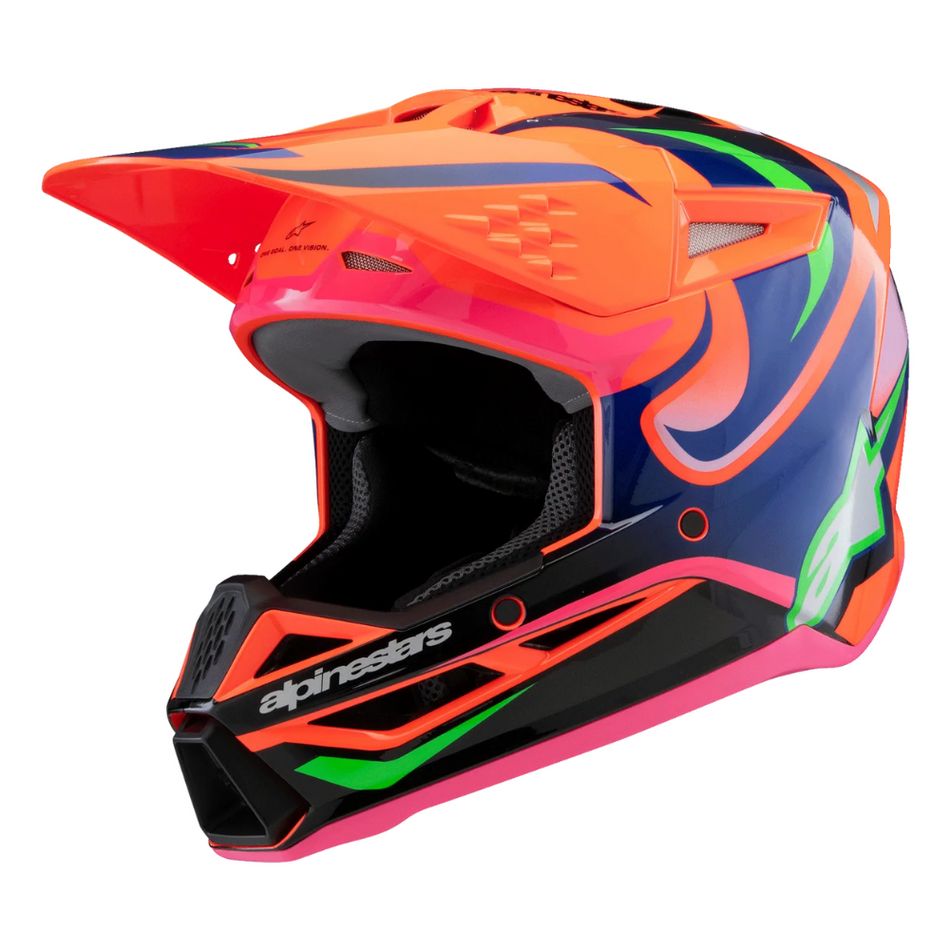 Helmet: ALPINESTARS Youth 2025 SM3 DEEGAN ECE06 Orange Fluo/Purple/Pink Fluo