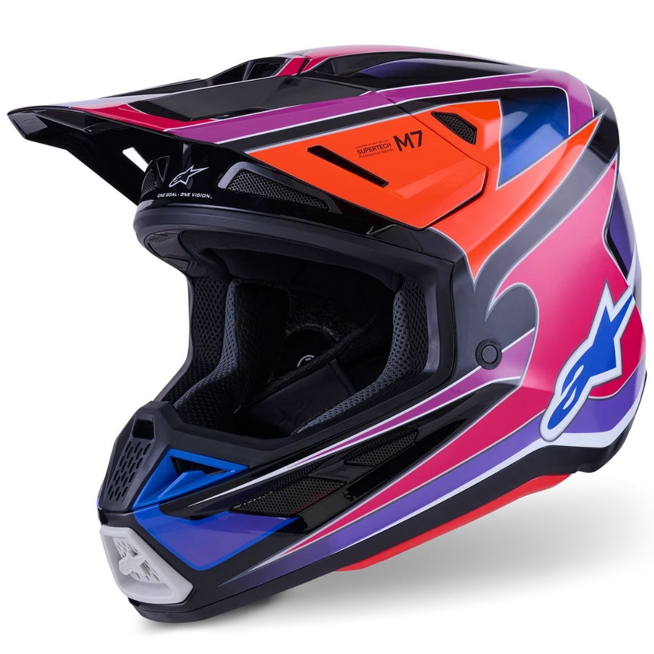 Helmet: ALPINESTARS 2026 SM7 FUSE ECE06 Blue/Purple/Pink Glossy