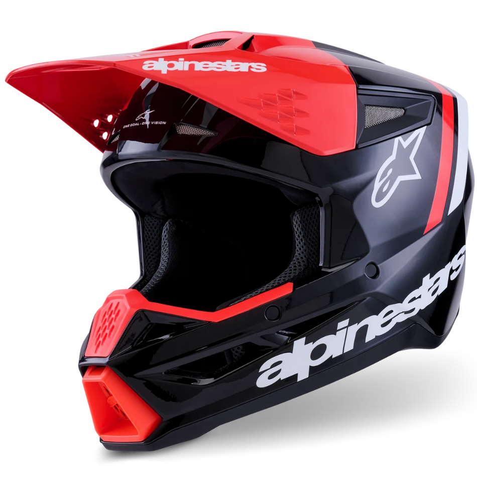 Helmet: ALPINESTARS 2026 SM3 RADIUM ECE06 Black/Red Fluo/White Glossy