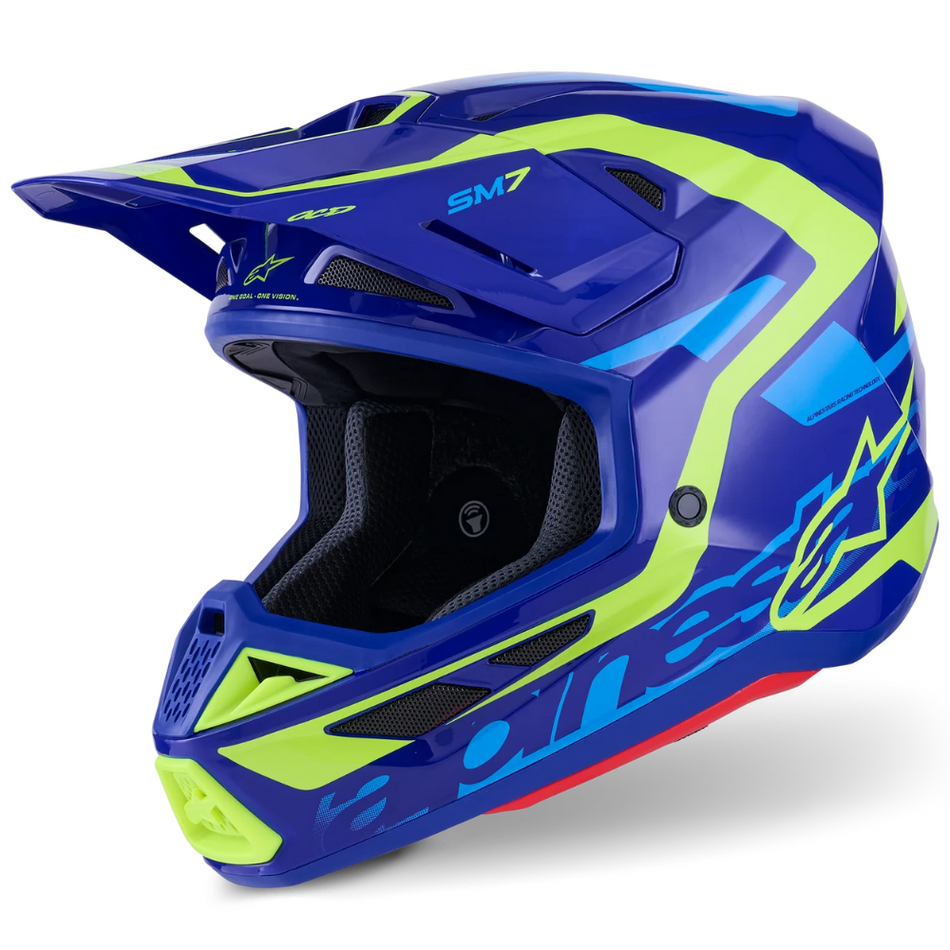 Helmet: ALPINESTARS 2026 SM7 DEED ECE06 Blue/Yellow Fluo Glossy