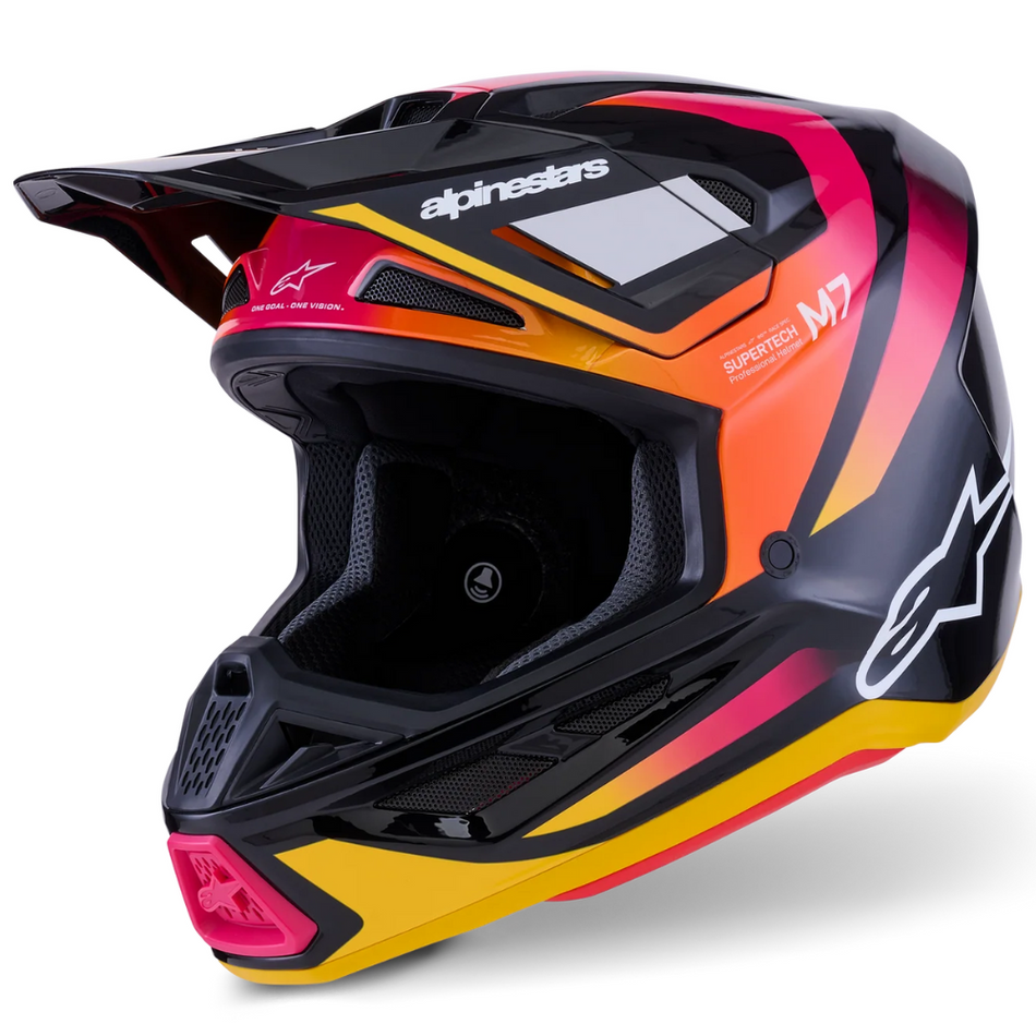 Helmet: ALPINESTARS 2026 SM7 RISE ECE06 Black/Yellow Pink Glossy