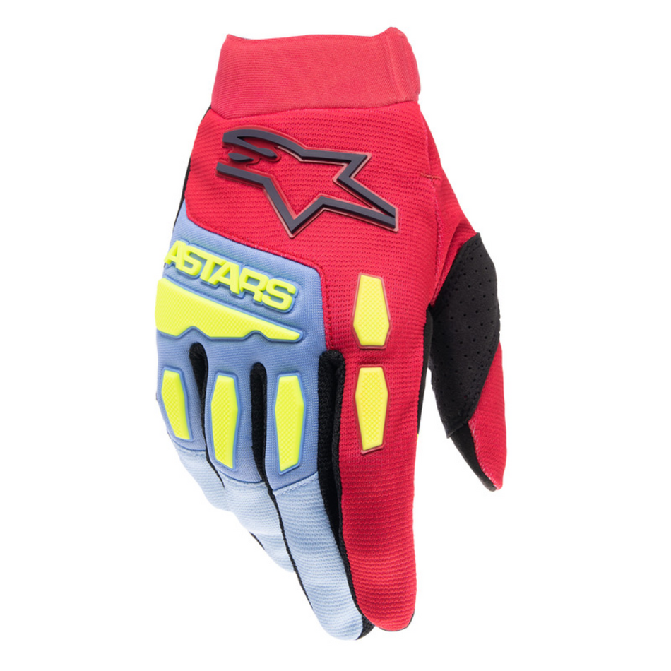 Gloves: ALPINESTARS 2025 Youth FULL BORE Light Blue/Red Berry/Black