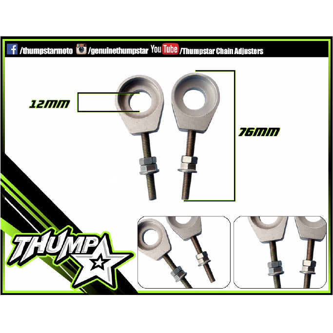 Drive: THUMPSTAR CHAIN ADJUSTER BILLET ALLOY Silver 12mm